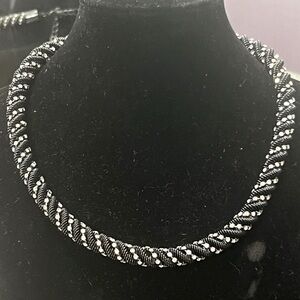 Statement Crystal Twisted Rope black Silver Chain Tennis Necklace Earrings Set